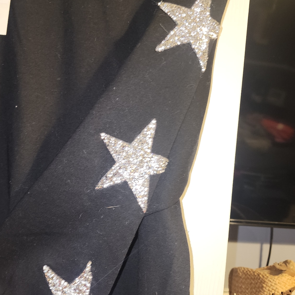 New Black Top with Silver Star Sleeve Accents - Picture 3 of 4